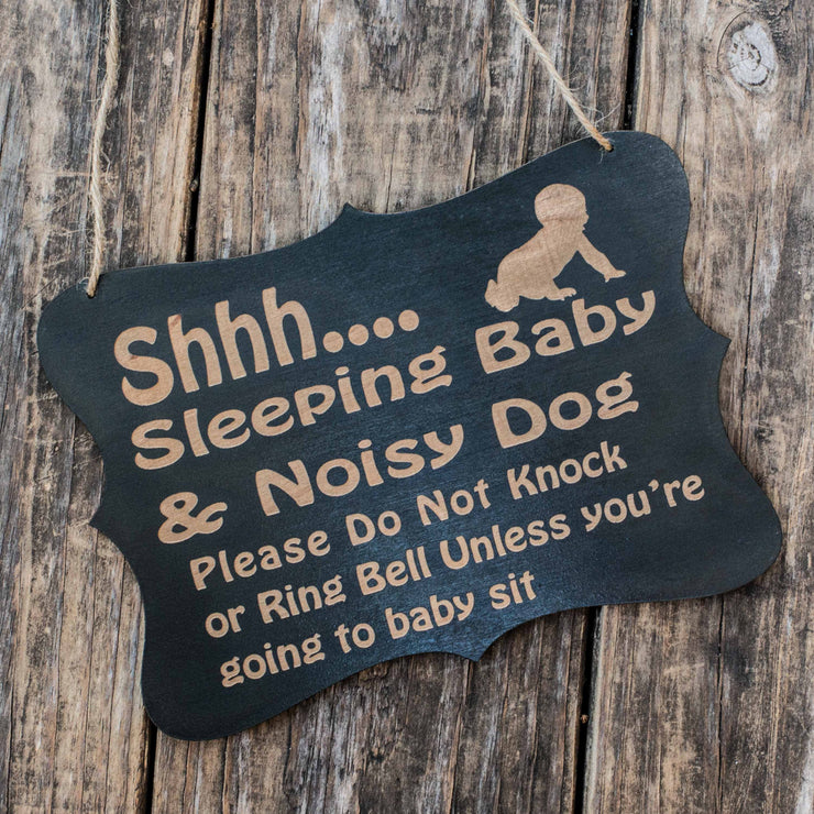 Shhh Sleeping Baby Door Sign 9x6.5in Painted Wood