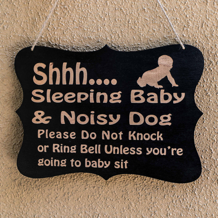 Shhh Sleeping Baby Door Sign 9x6.5in Painted Wood