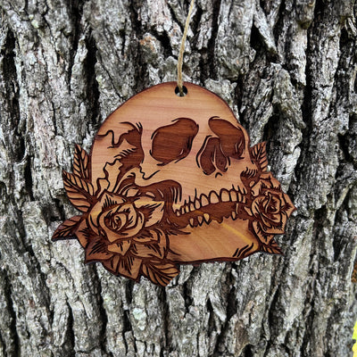 Skulls and Roses - Cedar Ornament