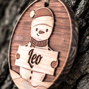 Snowman with Custom Name - Raw Cedar Ornament 3x3in PERSONALIZED