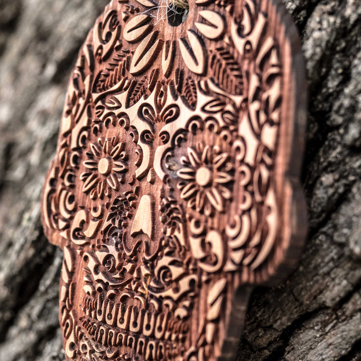 Sugar Skull - Raw Cedar Ornament 3x3in