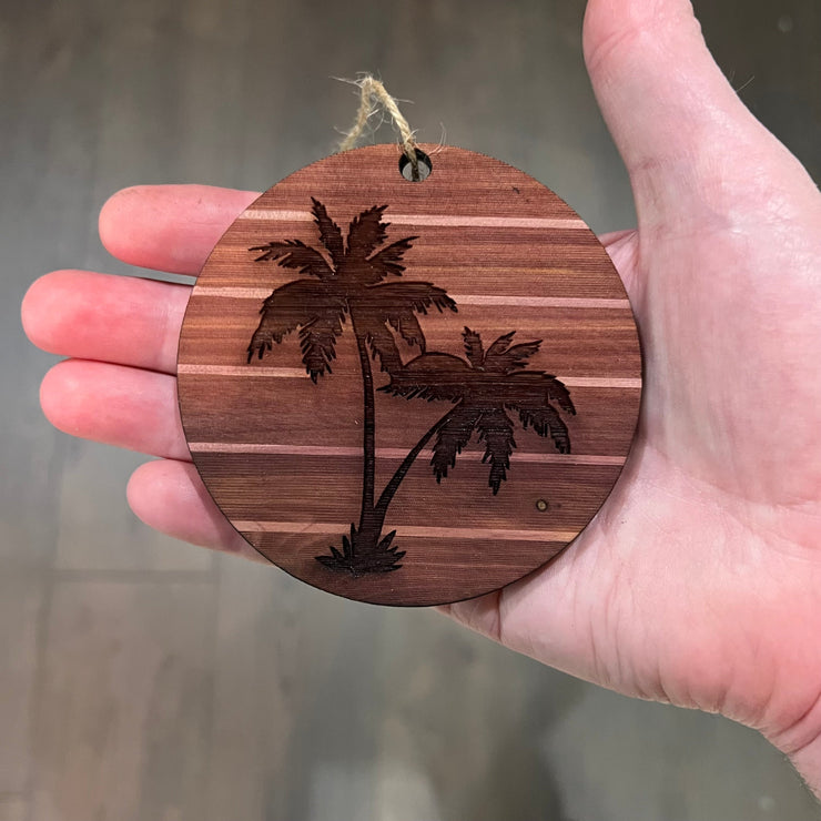 Sunset and Palm Trees - Cedar Ornament