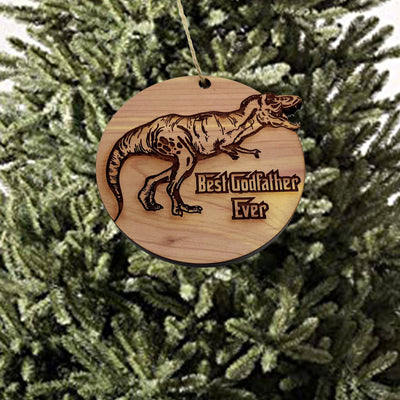 TRex Dinosaur Best Godfather Ever - Cedar Ornament