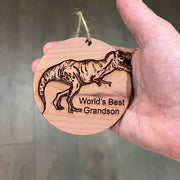 TRex Dinosaur Worlds Best Grandson - Cedar Ornament