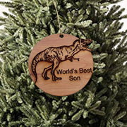 TRex Dinosaur Worlds Best Son - Cedar Ornament