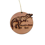 TRex Dinosaur Worlds Best Son - Cedar Ornament