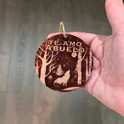 Te Amo Abuelo Winter wolf - cedar ornament