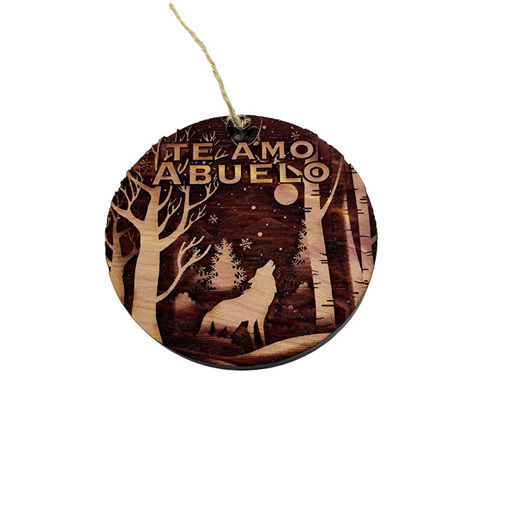 Te Amo Abuelo Winter wolf - cedar ornament