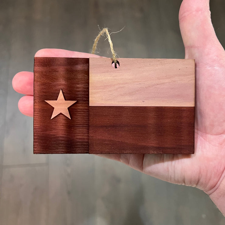 Texas Flag Lone Star - Cedar Ornament