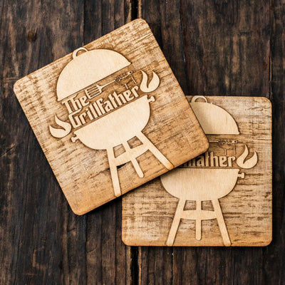 The Grillfather Coaster Set of two 4x4in Raw Wood