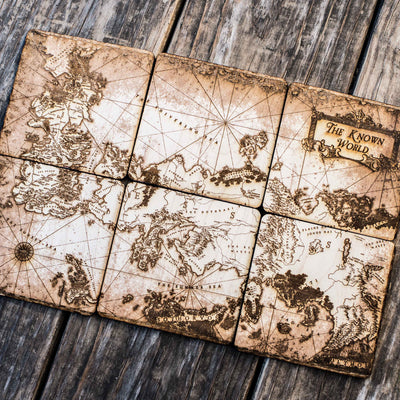 The Known World Wood Coaster Set of six 4x4in Raw Wood