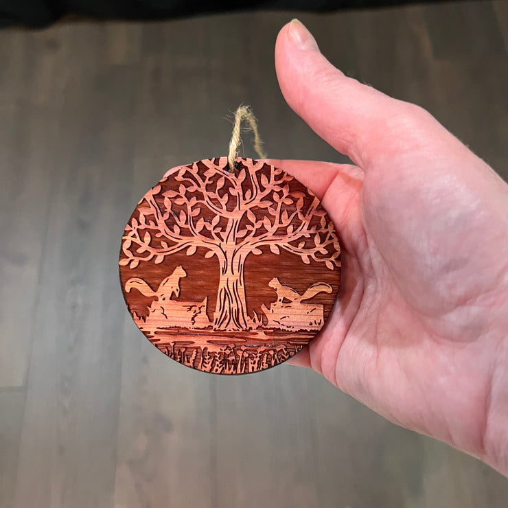 Two Squirrels and Tree of Life - Cedar Ornament