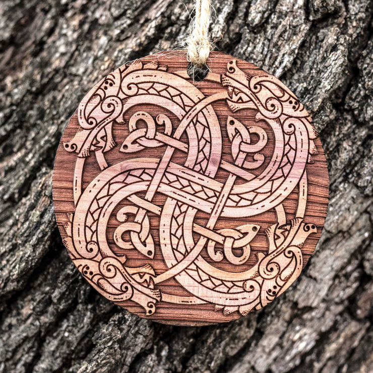 Viking Dragon Knot - Raw Cedar Ornament 3x3in