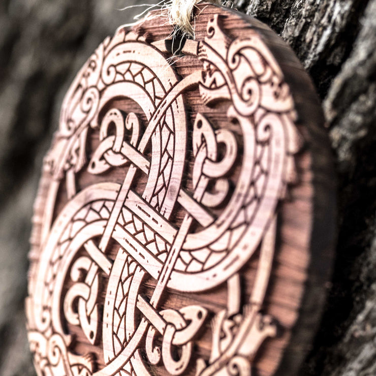 Viking Dragon Knot - Raw Cedar Ornament 3x3in