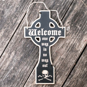 Welcome Gravestone - Black Halloween Door Sign