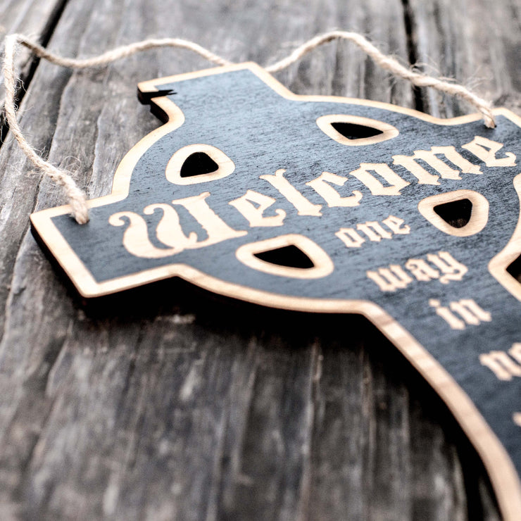 Welcome Gravestone - Black Halloween Door Sign
