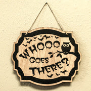 Whooo Goes There Owl - Black Halloween Door Sign 10x8