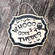 Whooo Goes There Owl - Black Halloween Door Sign