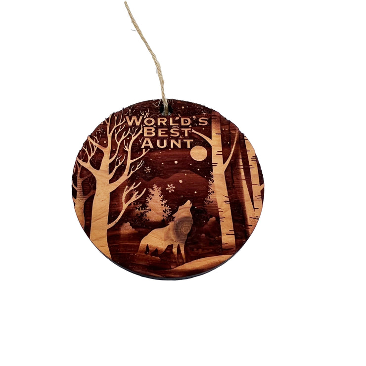 Winter Wolf Worlds Best Aunt - cedar ornament