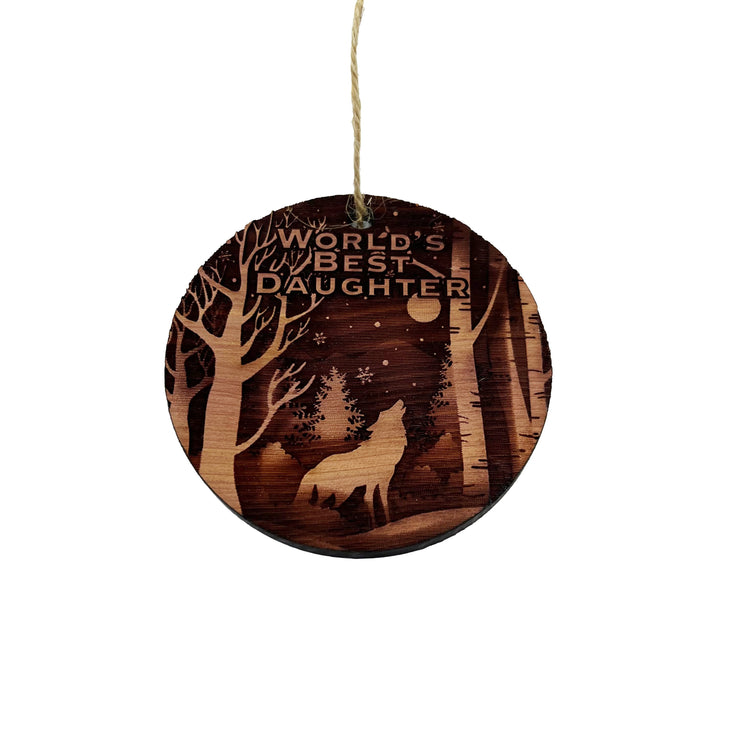 Winter Wolf Worlds Best Daughter - cedar ornament