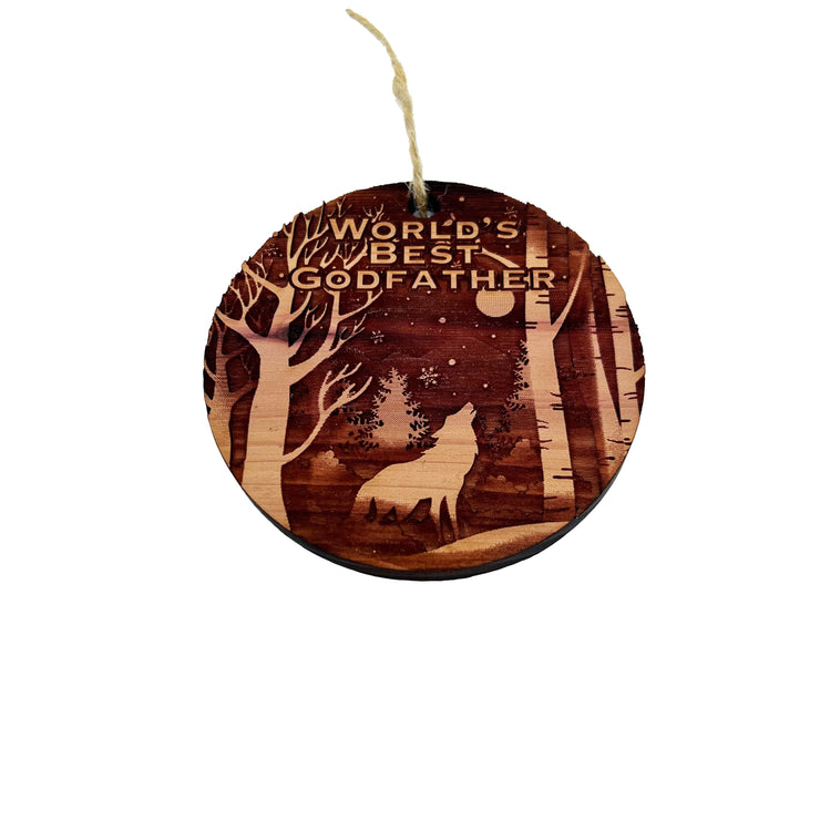 Winter Wolf Worlds Best Godfather - cedar ornament
