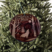 Winter Wolf Worlds Best Mom - cedar ornament