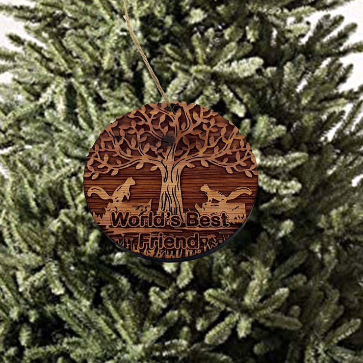 World's Best Friend Two Squirrels and Tree of Life - Cedar Ornament