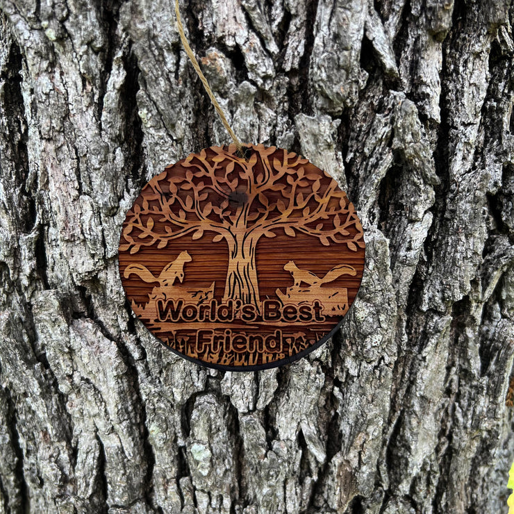 World's Best Friend Two Squirrels and Tree of Life - Cedar Ornament