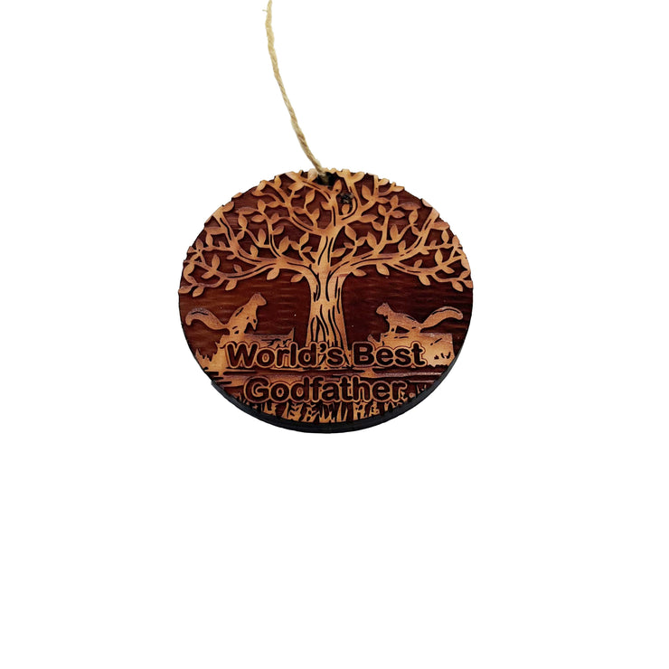 World's Best Godfather Two Squirrels and Tree of Life - Cedar Ornament