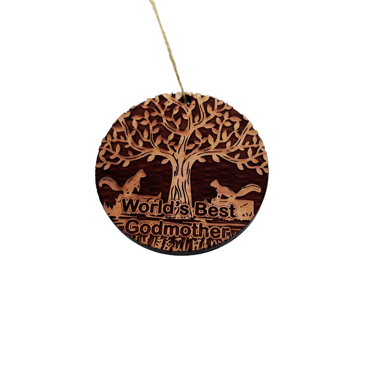 World's Best Godmother Two Squirrels and Tree of Life - Cedar Ornament