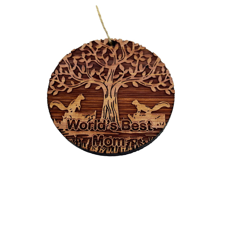 World's Best Mom Two Squirrels and Tree of Life - Cedar Ornament