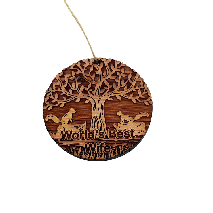 World's Best Wife Two Squirrels and Tree of Life - Cedar Ornament
