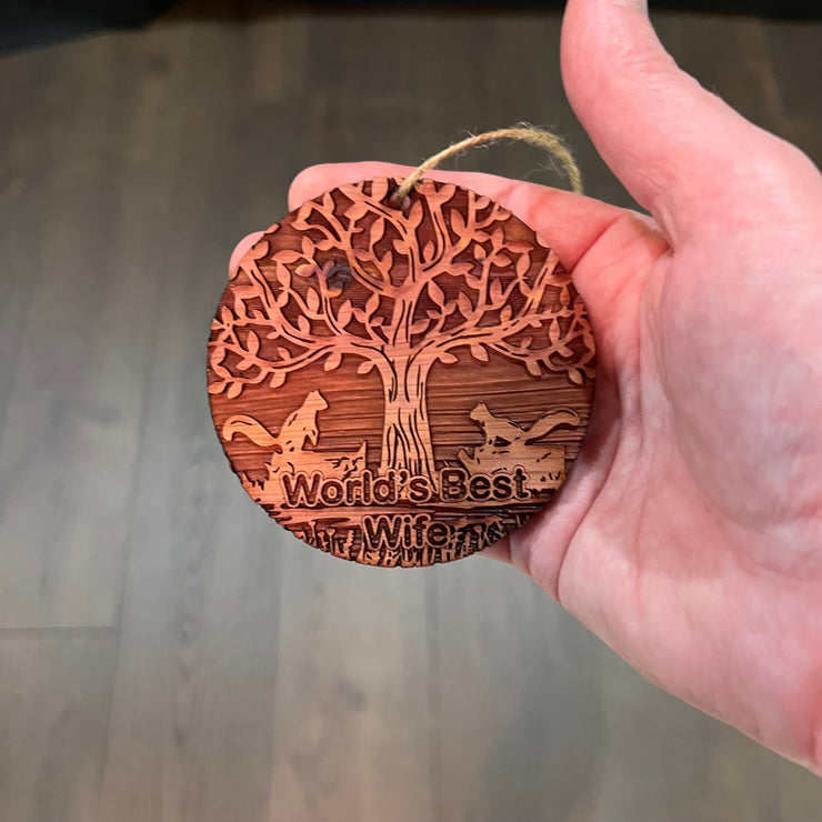 World's Best Wife Two Squirrels and Tree of Life - Cedar Ornament