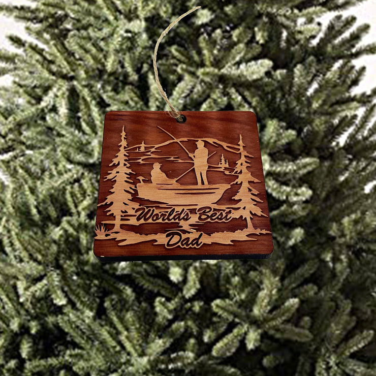 World's best dad Fisherman - Cedar Ornament