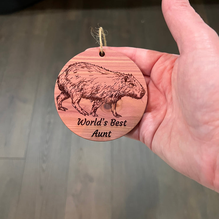 Worlds Best Aunt Capybara - Cedar Ornament