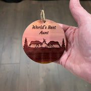 Worlds Best Aunt Elk Battle - Cedar Ornament