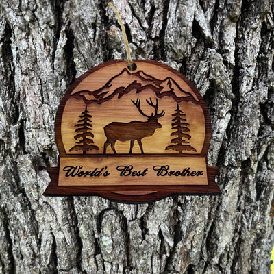 Worlds Best Brother ELK - Cedar Ornament