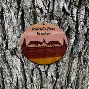 Worlds Best Brother Elk Battle - Cedar Ornament