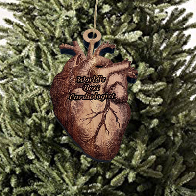 Worlds Best Cardiologist HEART - Cedar Ornament