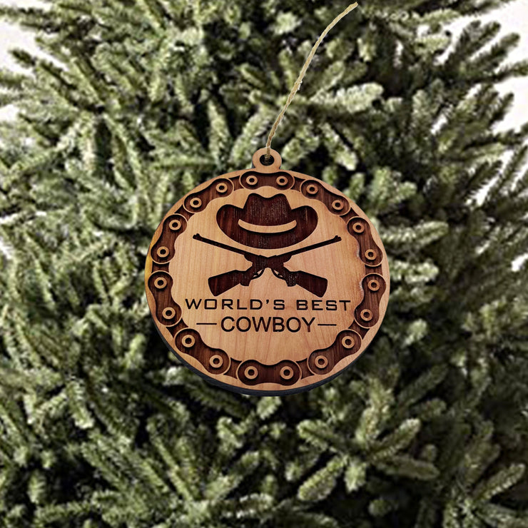 Worlds Best Cowboy Rifles and chains - Cedar Ornament