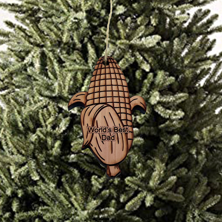 Worlds Best Dad Corn on the cob - Cedar Ornament