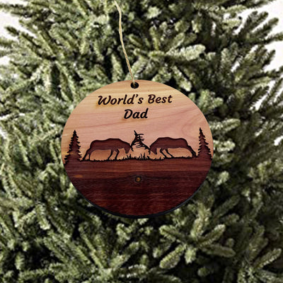Worlds Best Dad Elk Battle - Cedar Ornament