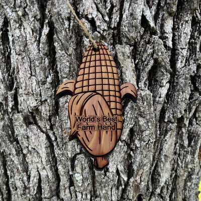 Worlds Best Farm Hand Corn on the cob - Cedar Ornament