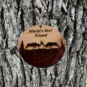 Worlds Best Friend Elk Battle - Cedar Ornament