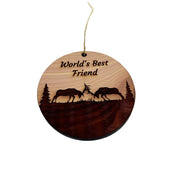 Worlds Best Friend Elk Battle - Cedar Ornament