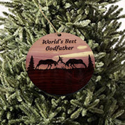 Worlds Best Godfather Elk Battle - Cedar Ornament