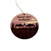 Worlds Best Godfather Elk Battle - Cedar Ornament