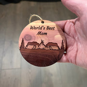 Worlds Best Mom Elk Battle - Cedar Ornament