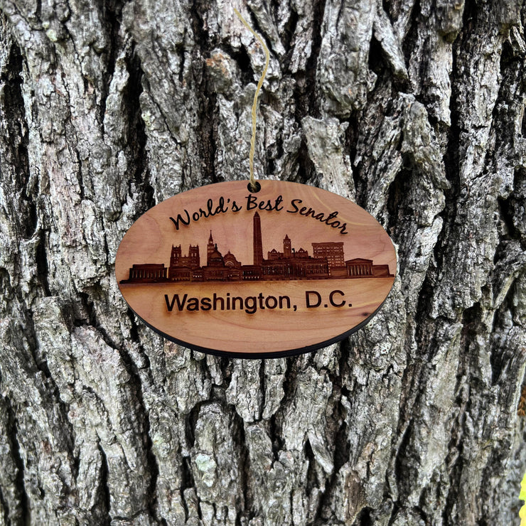 Worlds Best Senator Washington DC - Cedar Ornament