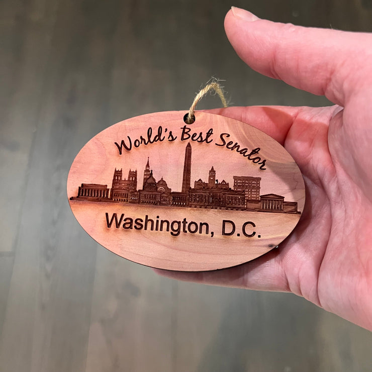 Worlds Best Senator Washington DC - Cedar Ornament